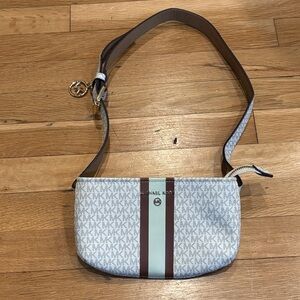 Michael Kors White and Brown Monogram waist Bag